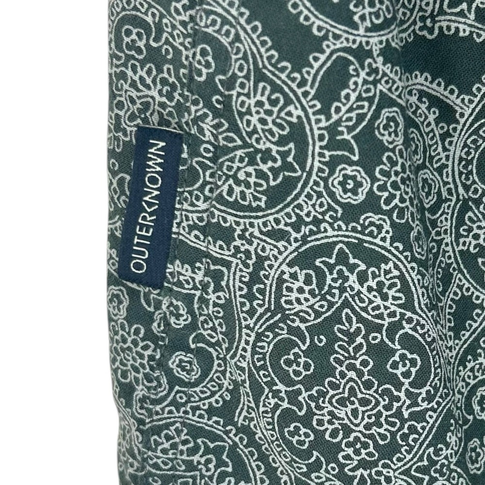 Outerknown Studio Shirt Men M Green Paisley Hawaiian Short Sleeve Button Cotton‎ - Picture 12 of 12